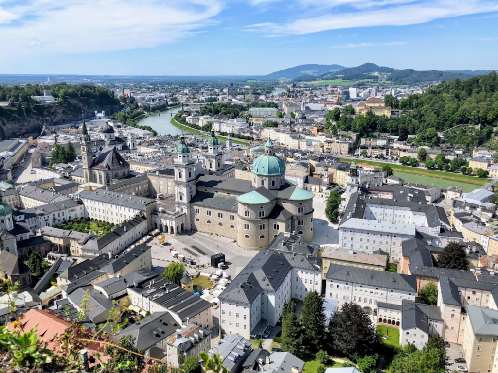 Vienna to Salzburg coach traveling through the scenic Austrian countryside