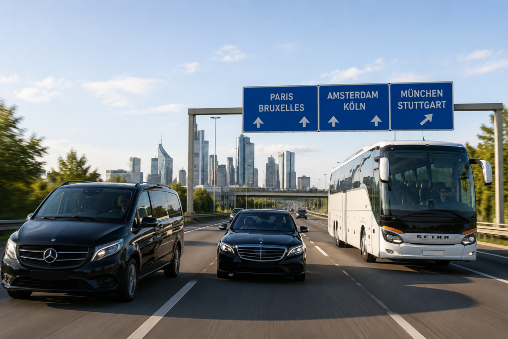 Traslado privado de Heathrow a Londres con un Mercedes de lujo y chófer profesional frente al Aeropuerto de Heathrow