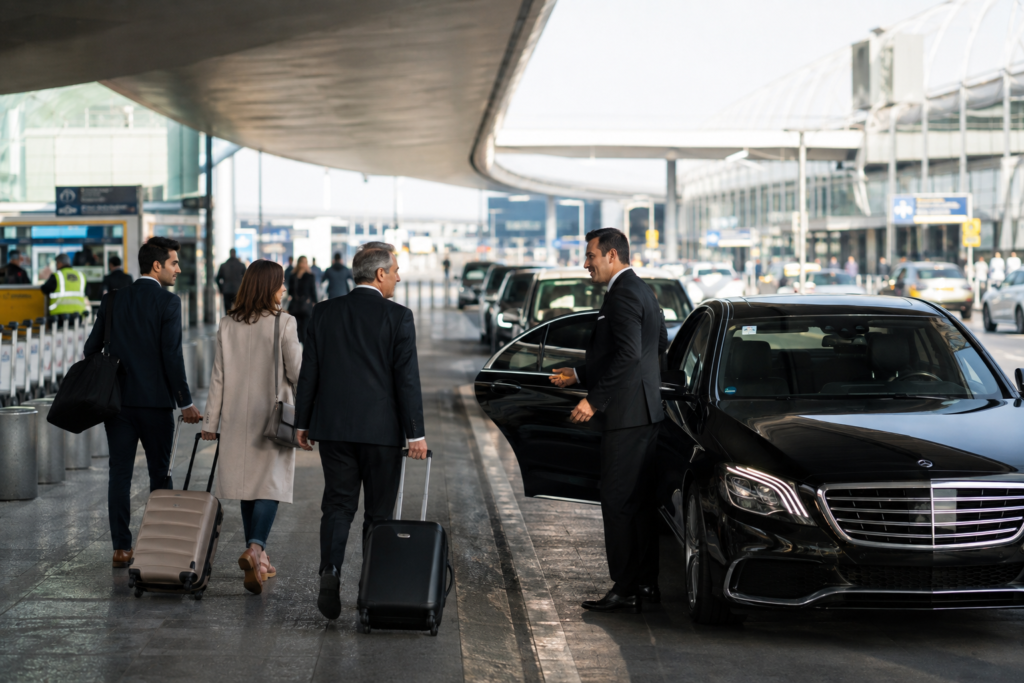 Privater Heathrow Flughafentransfer mit luxuriösem Chauffeurfahrzeug am Flughafen London Heathrow